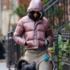 Emily Ratajkowski Pink Puffer Jacket