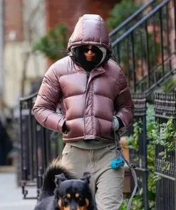 Emily Ratajkowski Pink Puffer Jacket