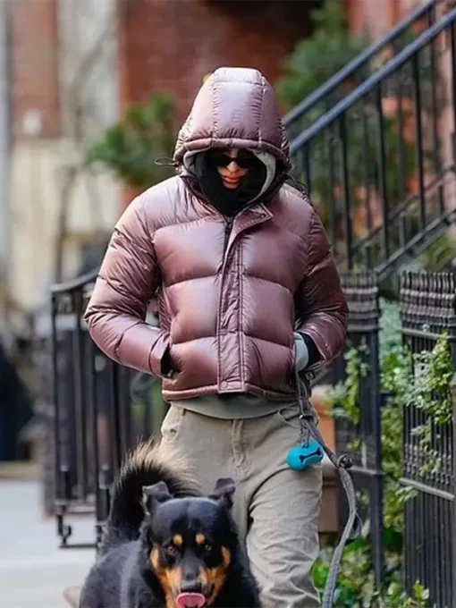 Emily Ratajkowski Pink Puffer Jacket