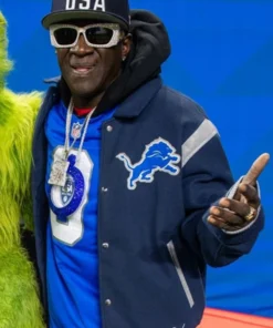Flavor Flav Detroit Lions Blue Varsity Bomber Jacket