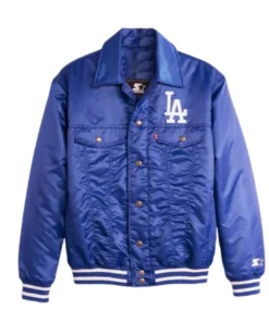 Levis x Starter Los Angeles Dodgers Baseball Team Blue Satin Jacket