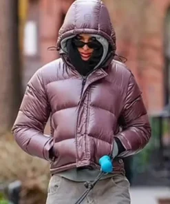 NYC Emily Ratajkowski Pink Puffy Jacket