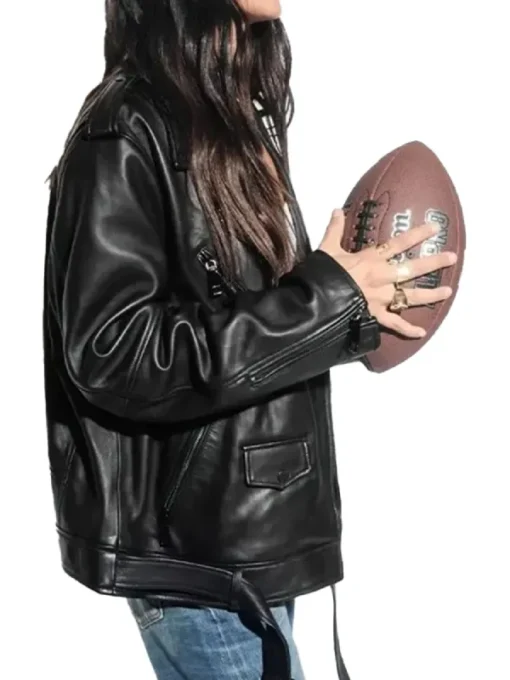 Super Bowl LIX Tabitha Black Leather Moto Jacket