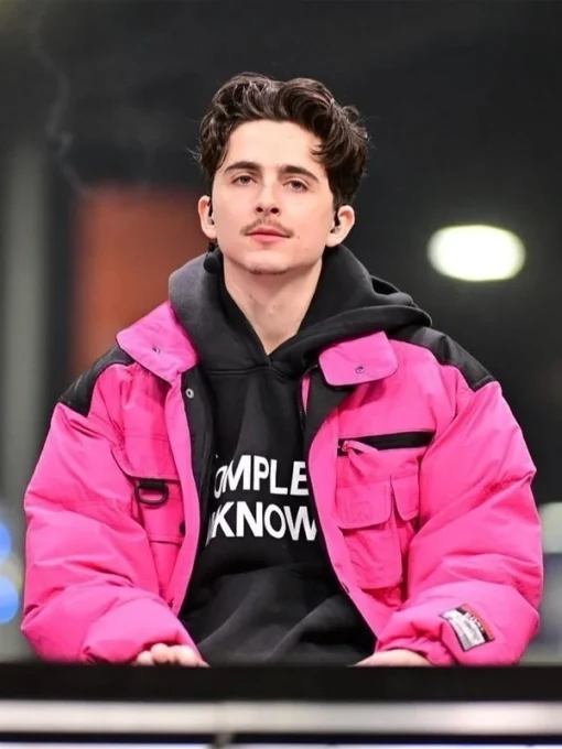 Timothee Chalamet Pink Puffer Jacket