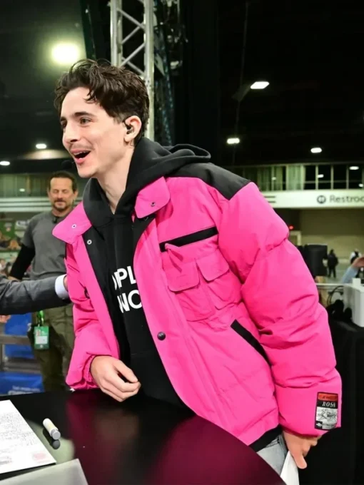 Timothee Chalamet Puffer Jacket Pink