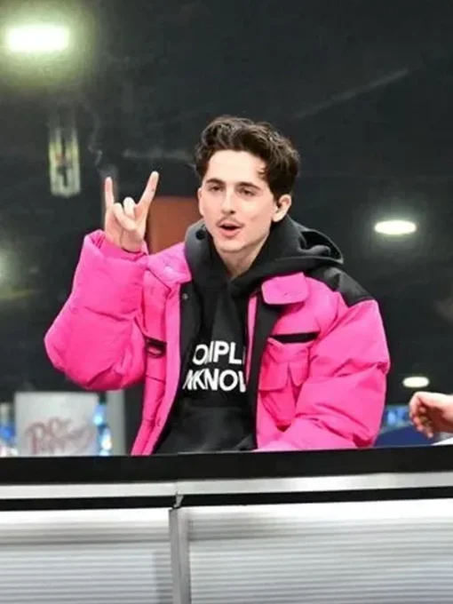 Timothee Chalamet Puffer Pink Jacket