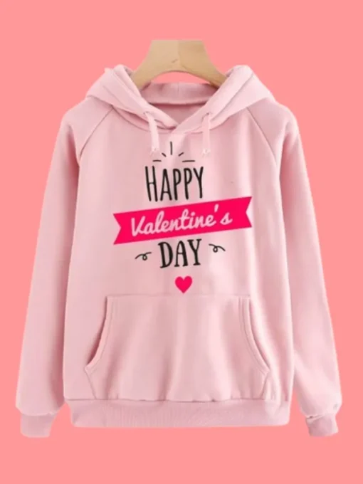 Happy Valentine’s Day Pink Printed Hoodie