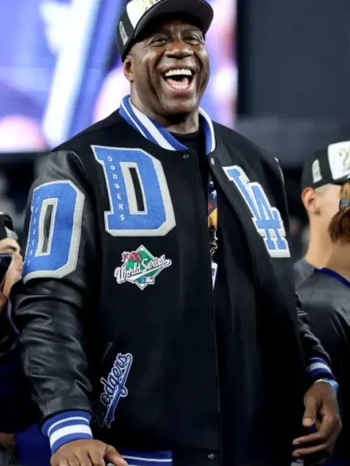 Magic Johnson X Los Angeles Dodgers Black Varsity Jacket