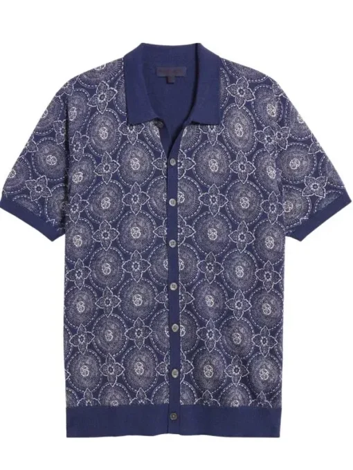 Saxon Ratliff The White Lotus S03 Patrick Schwarzenegger Medallion Print Shirt