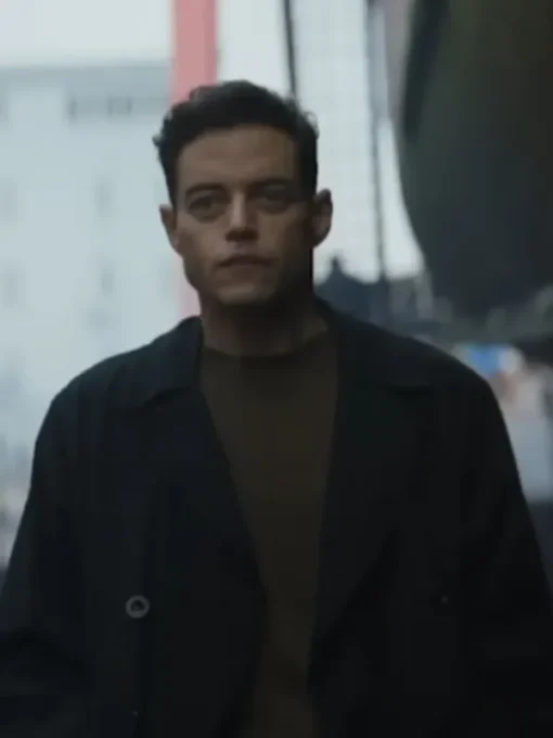 The Amateur 2025 Rami Malek Black Coat