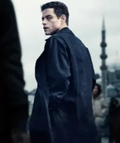 The Amateur 2025 Rami Malek Black Trench Coat
