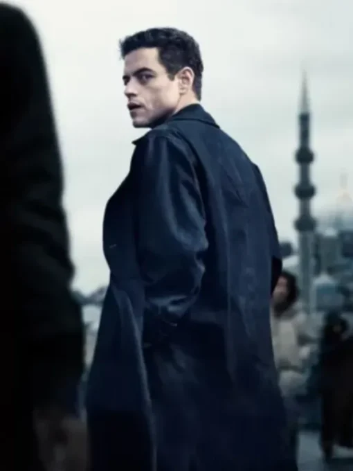 The Amateur 2025 Rami Malek Black Trench Coat