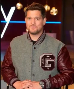 The Voice S27 Michael Buble Grey Burgundy Varsity Jacket