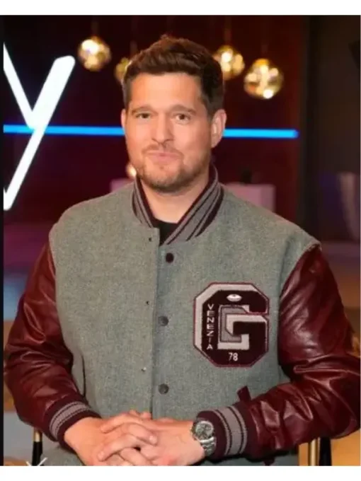 The Voice S27 Michael Buble Grey Burgundy Varsity Jacket