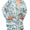 The White Lotus S03 Parker Posey Printed Mini Shirt White & Blue Dress