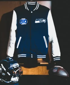 50th Season Seahawks Varsity Jacket Blue White