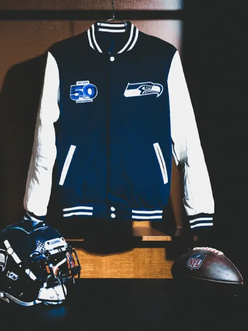 50th Season Seahawks Varsity Jacket Blue White