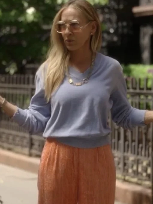 And Just Like That S03 Sarah Jessica Parker V Neck Sweatshirt Blue