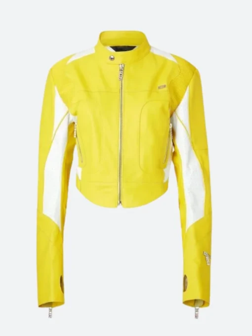 Dua Lipa SpongeBob Leather Yellow Jacket