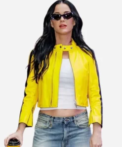 Katy Perry Yellow Biker Leather Jacket