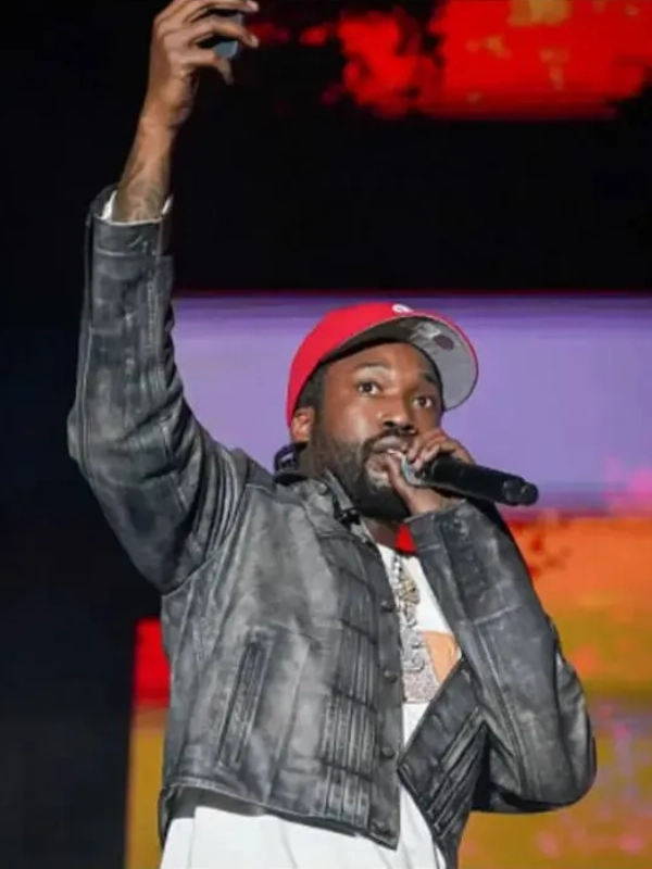 Meek Mill Roots Picnic 2025 Grey Leather Jacket