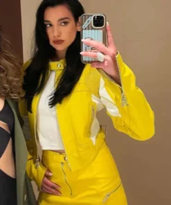 SpongeBob Dua Lipa Yellow Leather Jacket