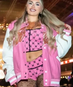 Tiffy Time 2025 Tiffany Stratton Pink Varsity Jacket