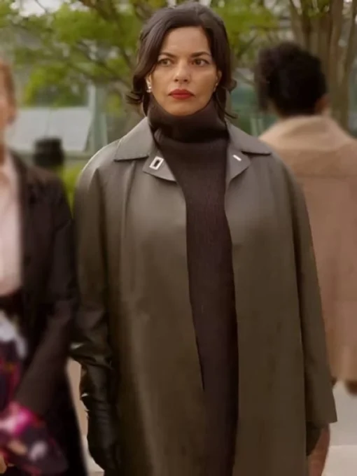 And Just Like That S3 Sarita Choudhury Brown Leather Coat