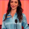Celebrity Family Feud S11 Farrah Aldjufrie Blue Silk Blouse