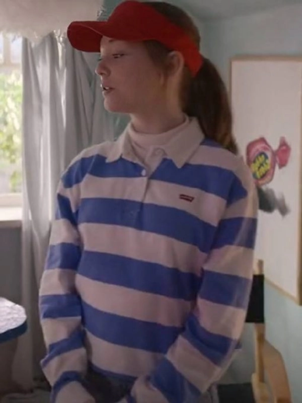 Sophie Grace TV Series The Baby Sitters Club Season 2 Kristy Thomas Stripe Rugby T Shirt Blue White