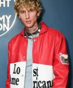 The Tonight Show Starring Jimmy Fallon MGK Leather Lost Americana Red And White Jacket